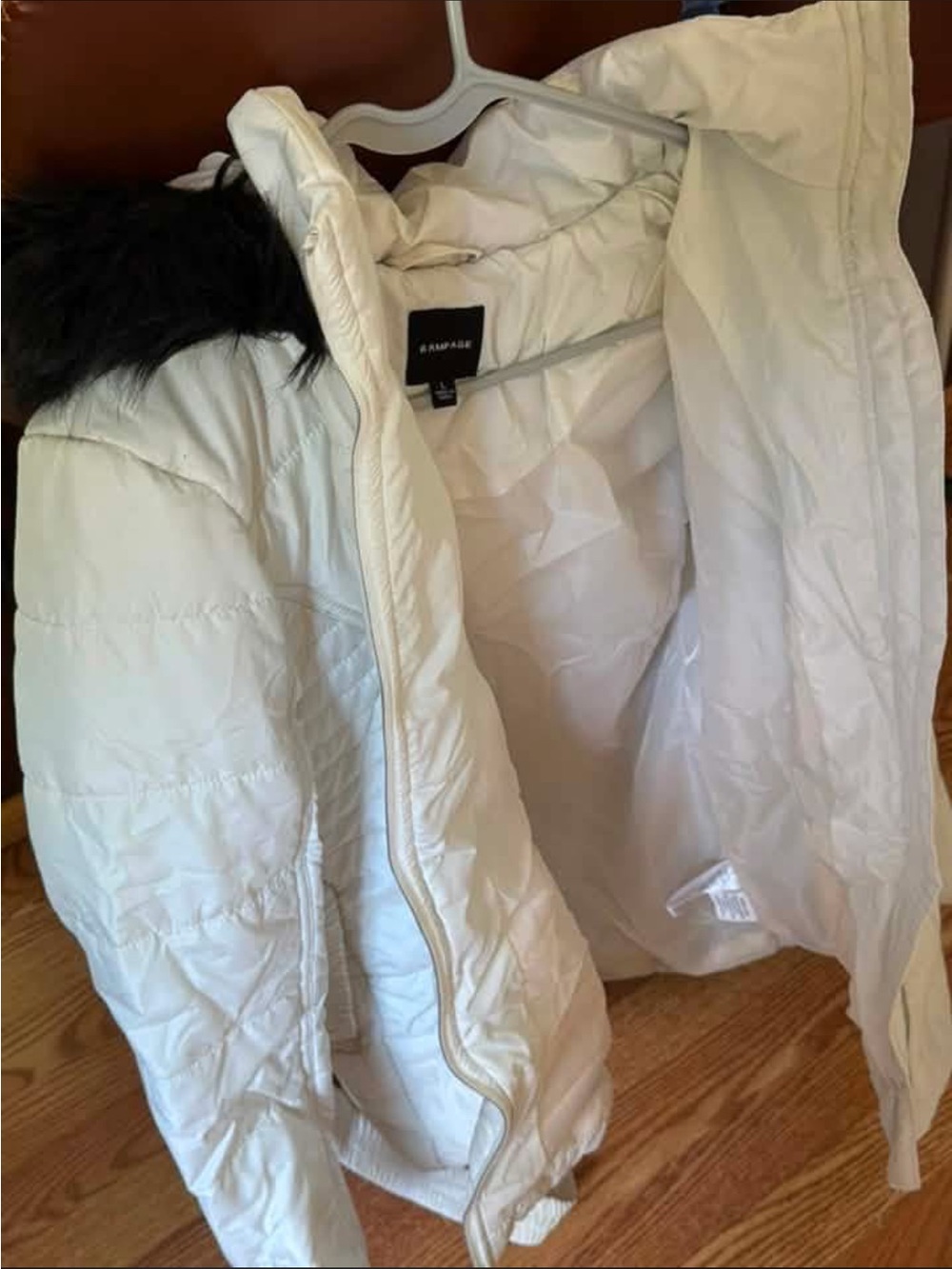 Rampage Women's Cream Quilted Ski Jacket with Faux Fur Trim